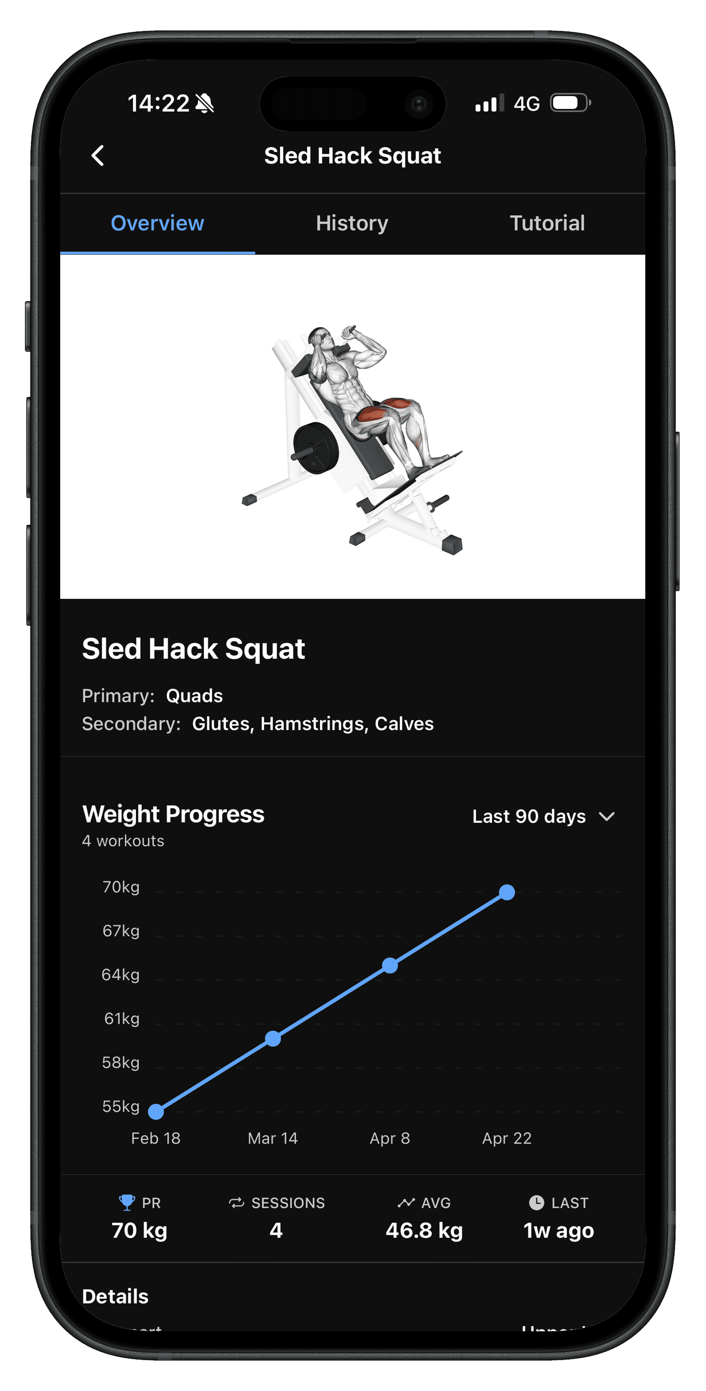 RepEight exercise detail screen with demo GIF and movement information