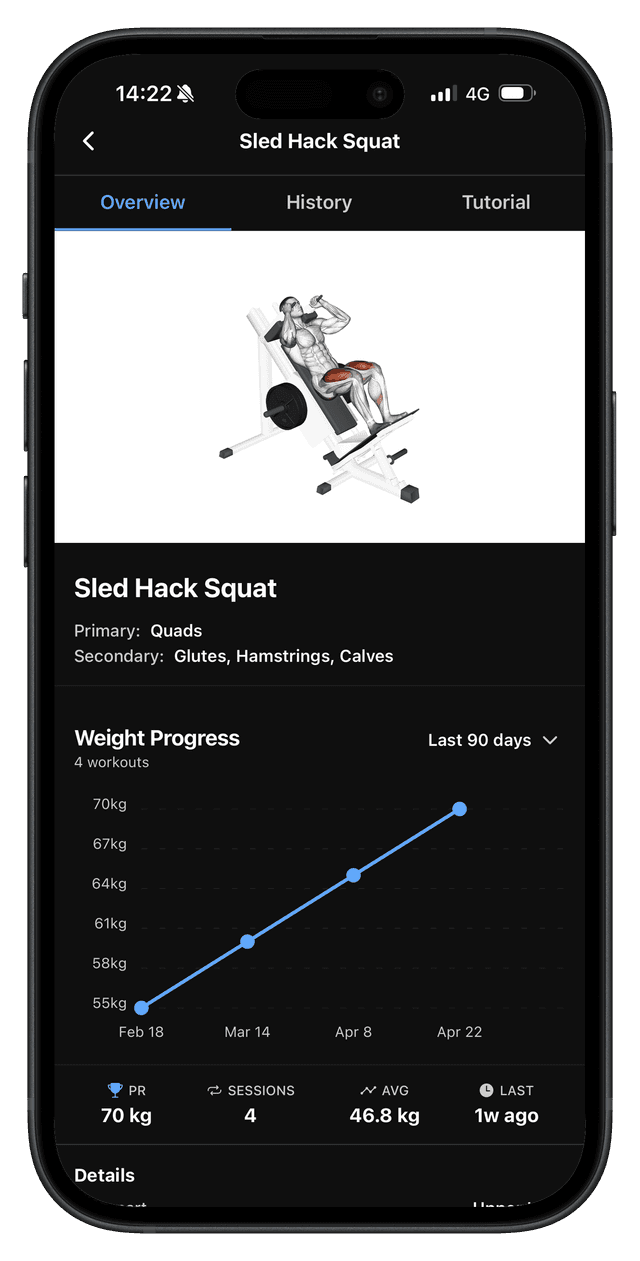 RepEight exercise detail with demo GIF and form guidance