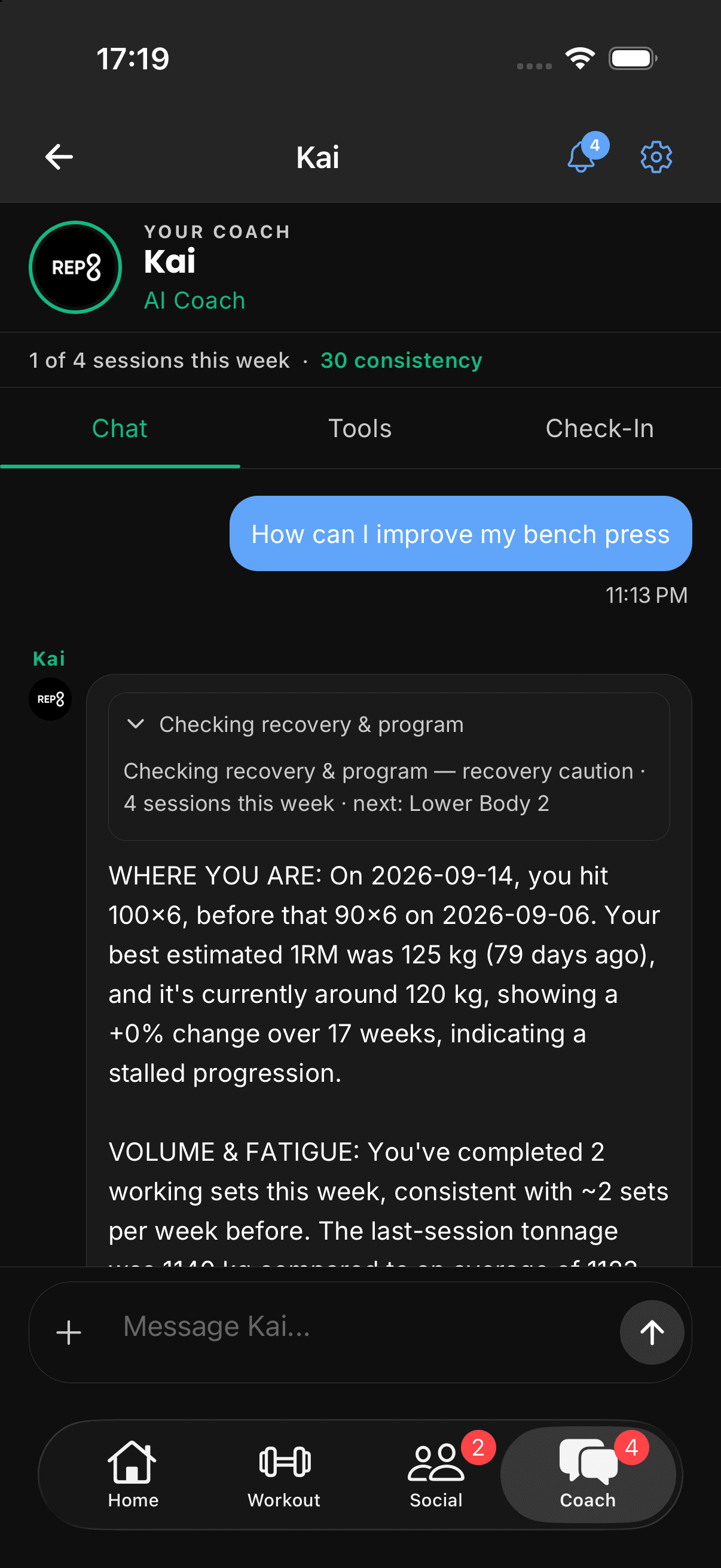 Chatting with the RepEight AI coach