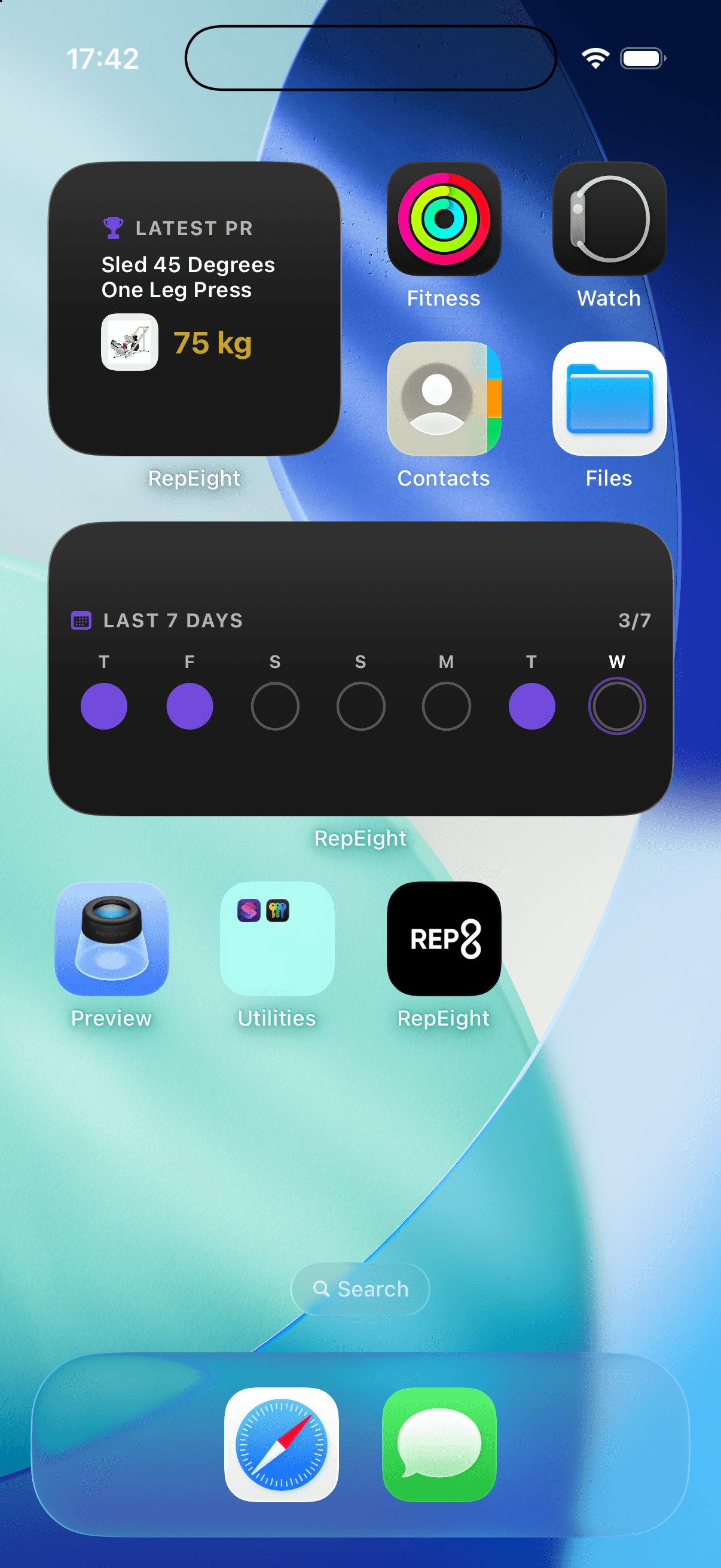 RepEight widgets on the iOS Home Screen