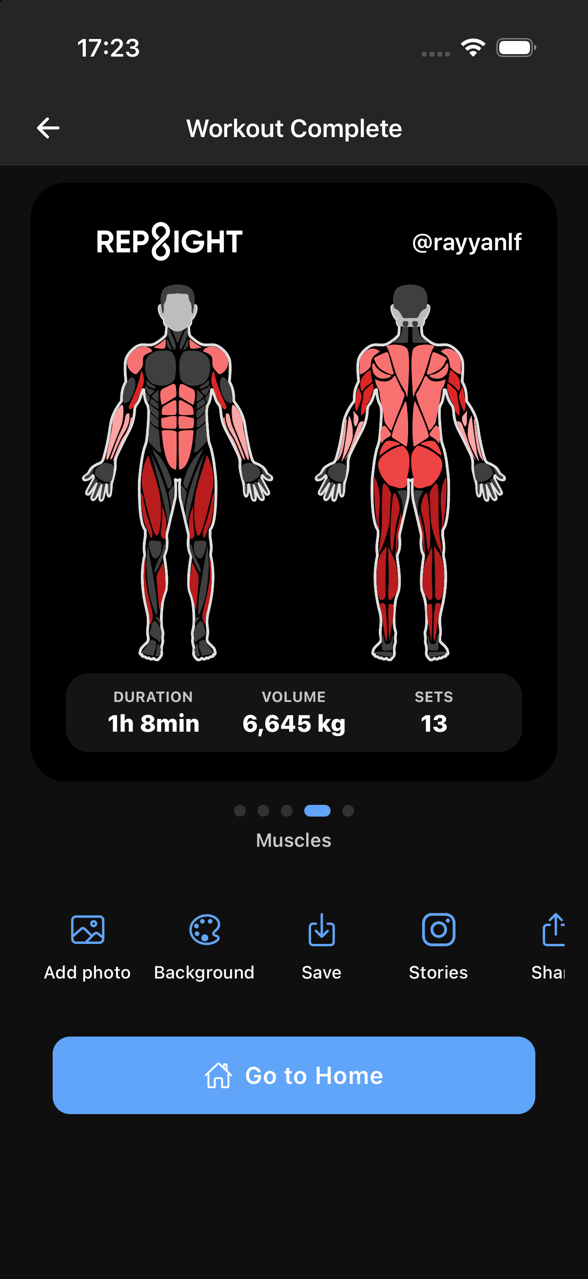 RepEight workout share card